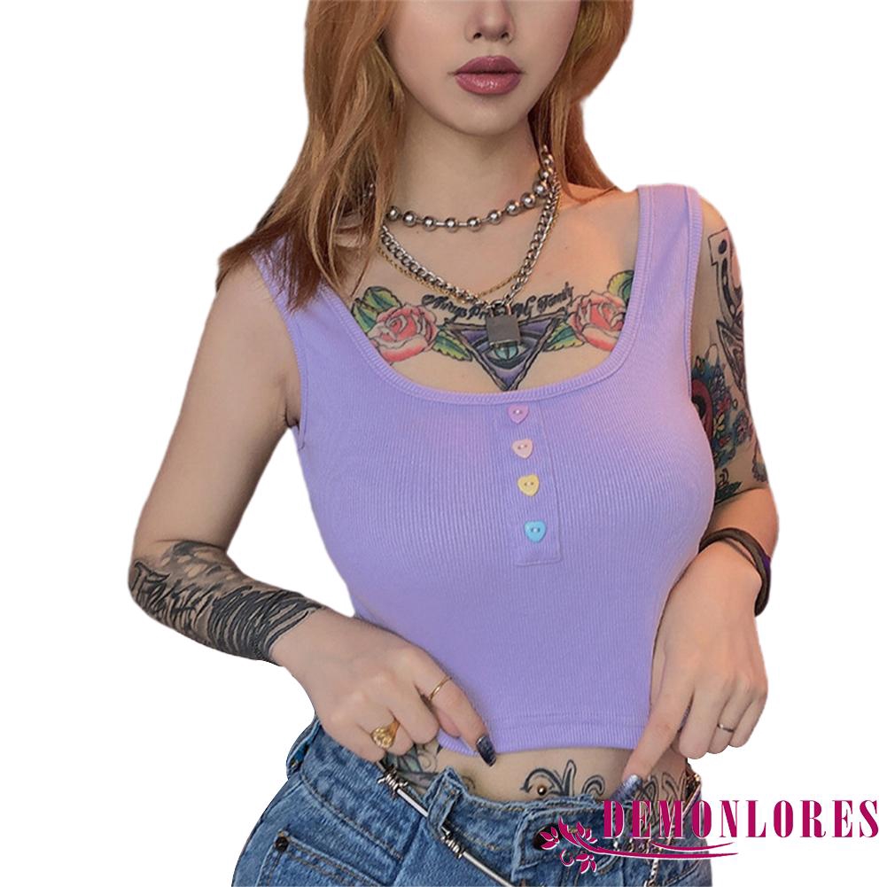 Áo sát nách phối nút hình trái tim thời trang cá tính cho nữ