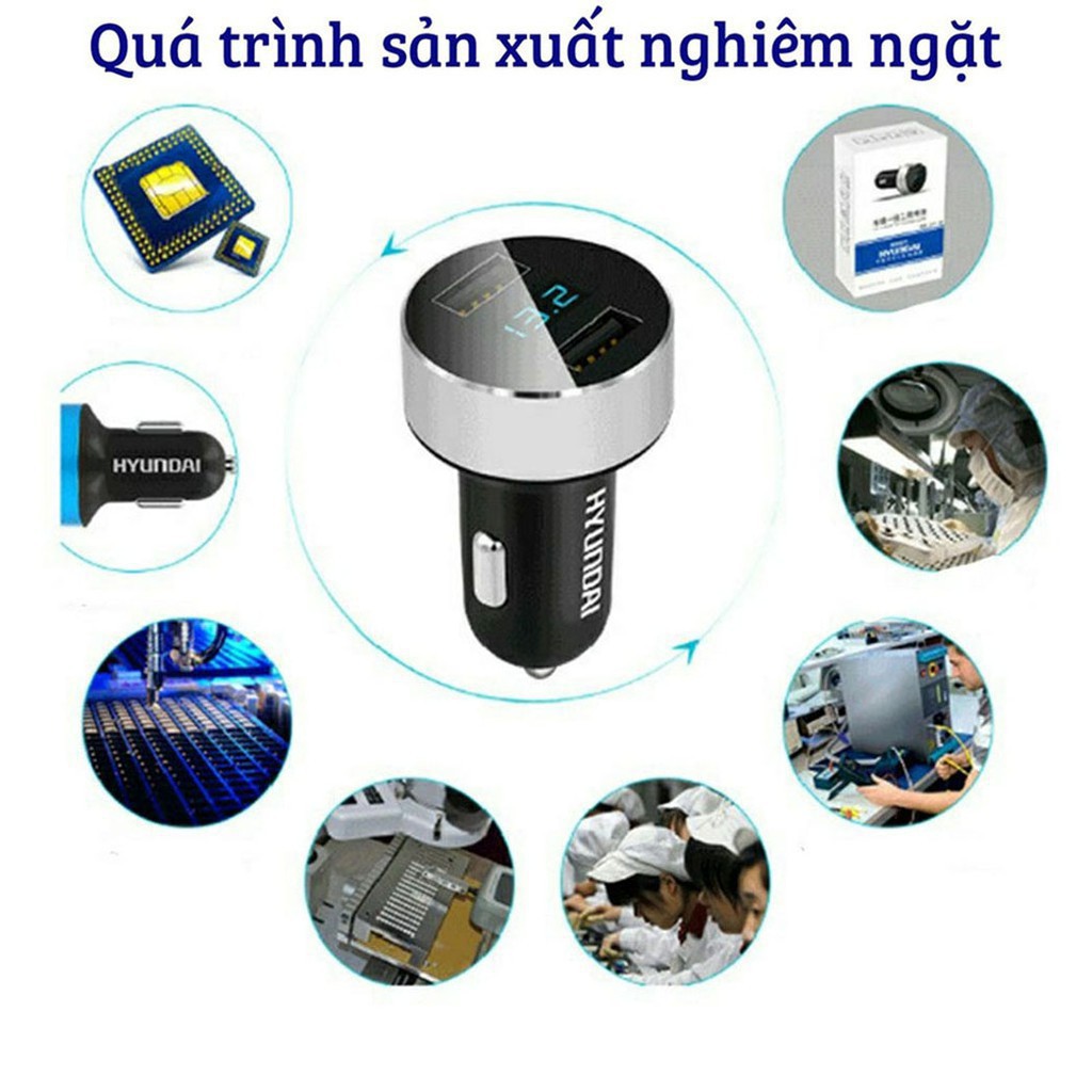 Tẩu sạc Ô tô-Tẩu sạc nhanh ô tô Huydai Hy 36C chính hãng  tích hợp hai cổng USB,có báo điện áp