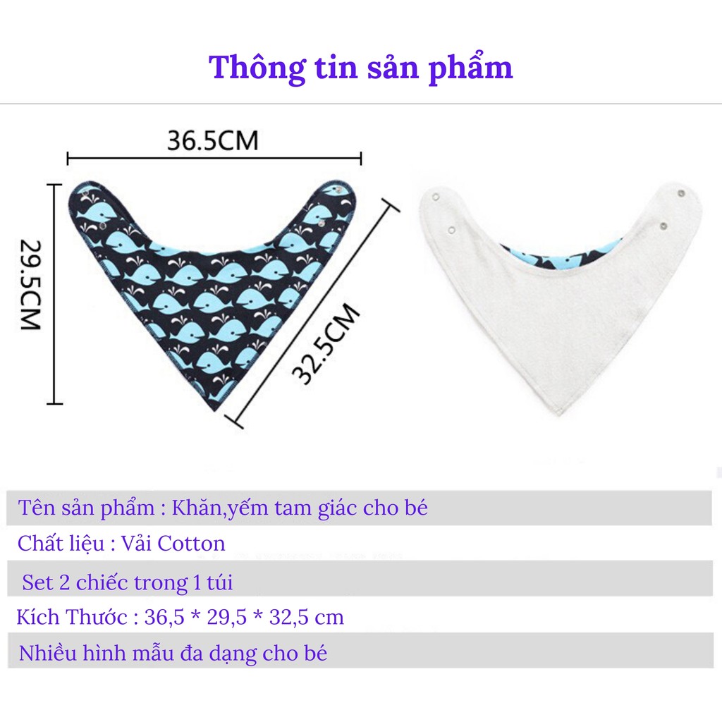 Yếm Tam Giác 1989KIDS Set 2 Cho Bé Trai,Bé Gái Từ 12 Tháng Đến 3 Tuổi Cotton 2 Lớp,Chống Thấm Nước