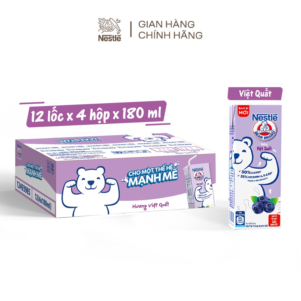 Thùng 48 hộp sữa Nestlé Gấu hương việt quất (48x180ml)