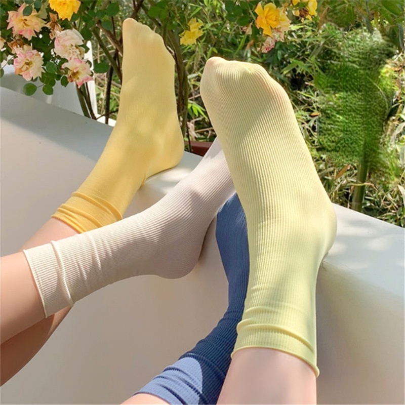 Tất nữ nhún cổ cao phong cách vintage hàn quốc vớ nữ nhún cổ cao nhiều màu
