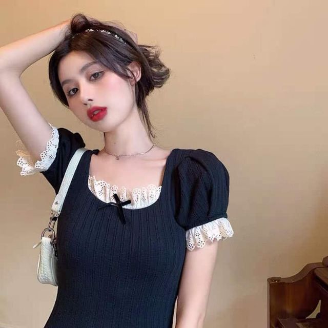 (Sẵn) Đầm body đen viền ren tiểu thư siêu xinh / Váy ôm body sexy xẻ tà (có ảnh thật feedback) | BigBuy360 - bigbuy360.vn