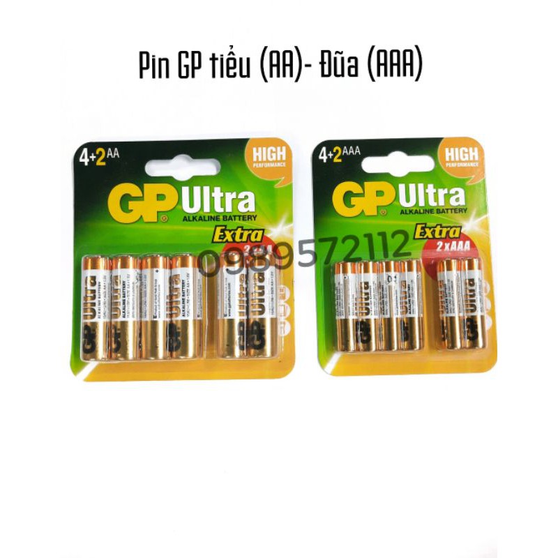 Vỉ 6 viên pin GP ultra alkaline tiểu AA-Đũa AAA.