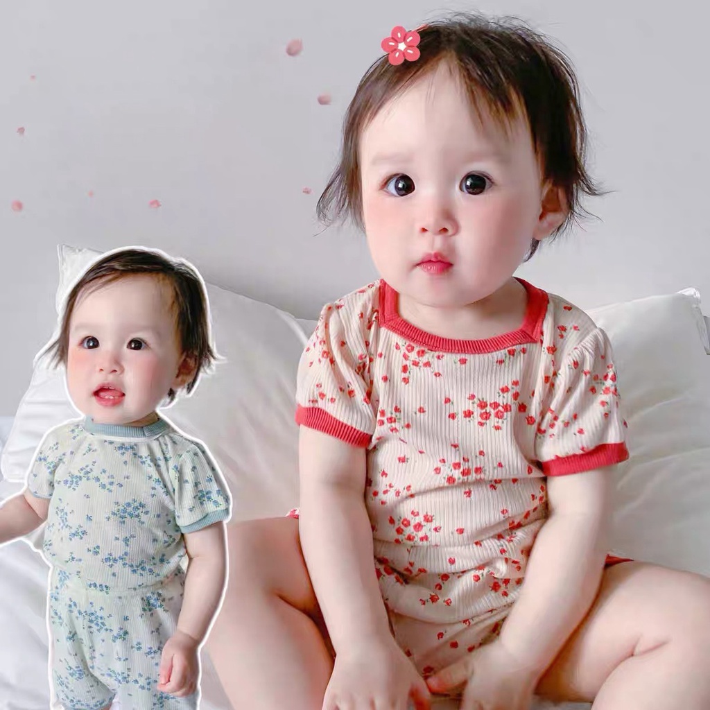 Bộ quần áo trẻ em họa tiết hoa nhí phong cách Hàn quốc, chất thun tăm mềm mát