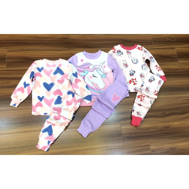 Bộ dài tay Bé Gái Kirklands thun cotton bo gấu Combodia xuất dư xịn - Đồ bộ ngủ mặc nhà thu đông