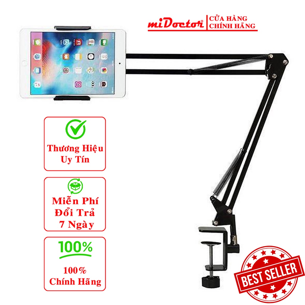 [Chính hãng] giá đỡ ipad điện thoại, máy tính bảng, kẹp đầu giường, cạnh bàn đa năng xoay 360 độ - miDoctor