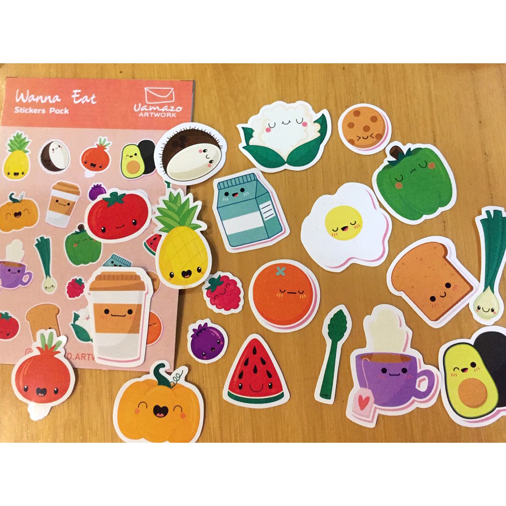 Sticker Dán Trang Trí Sổ Tay Hình Wanna Eat / Tumblr Vui Nhộn