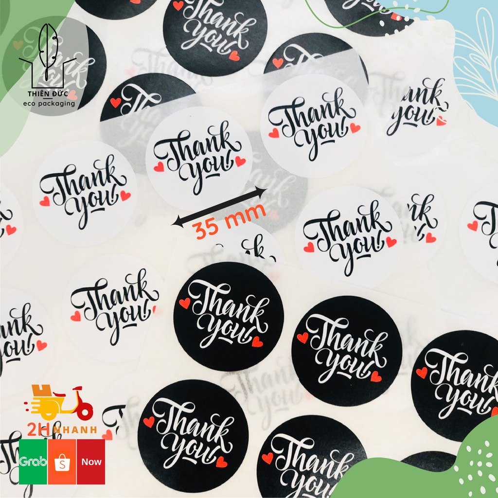Combo 300 tem thank you 35mm cuộn nhãn dán sticker cảm ơn khách hàng