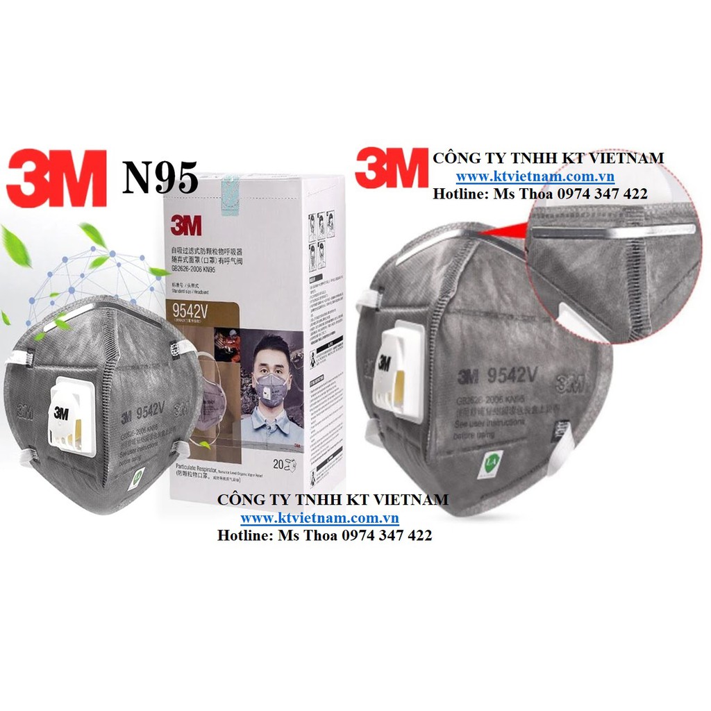 3M 9542V - Khẩu trang N95 lọc bụi siêu mịn bảo vệ hô hấp, chống mùi và chống hóa chất AS/ANZS P2