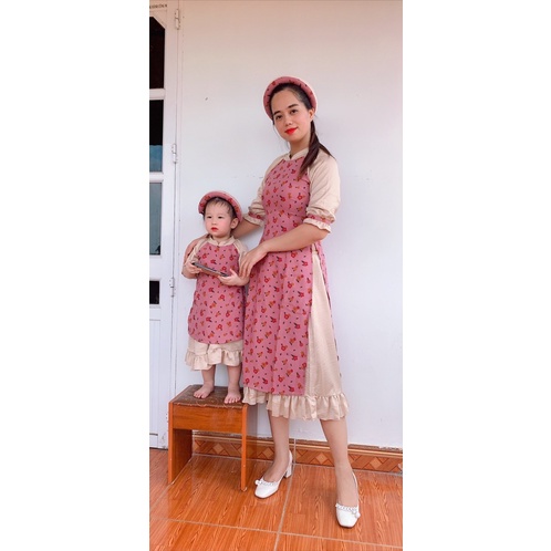 Áo dài mẹ và bé, áo dài bé gái kèm mấn hoa xinh lung linh ( 4-72kg )