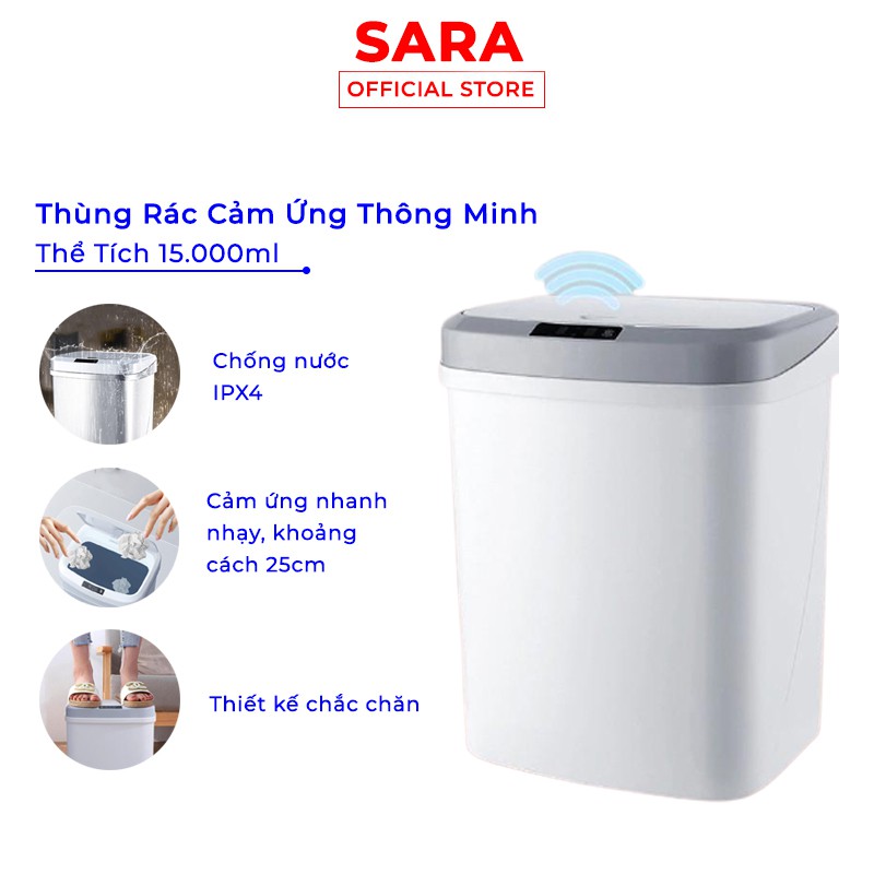 Thùng Rác Cảm Ứng Thông Minh Có Nắp Đóng Mở Tự Động Thùng Rác Cao Cấp Thể Tích 15L