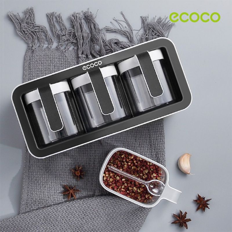 Kệ gia vị kèm thìa ECOCO cao cấp 2 ngan và 3 ngăn không cần khoan tường