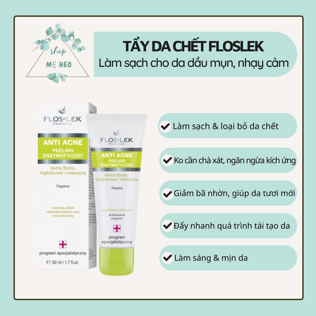 Tẩy da chết Floslek Anti Acne Peeling Enzym 50ml làm sạch & giảm bã nhờn cho da hỗn hợp, dầu mụn