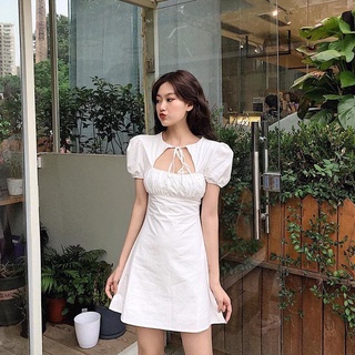 Váy nhún ngực buộc nơ cổ
