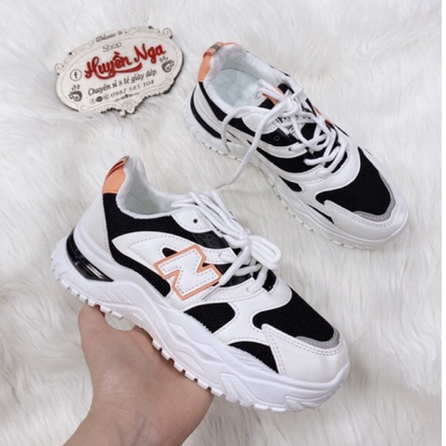 Giày thể thao nữ sneaker trắng pha đen chữ N