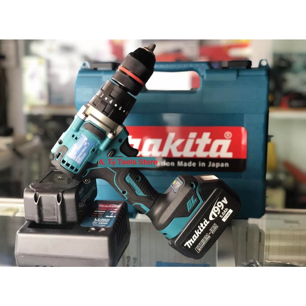 Máy Khoan Pin MAKITA Không Chổi Than 3 Chức Năng có Búa Đầu Khoan 13mm Autolock Viền Đỏ