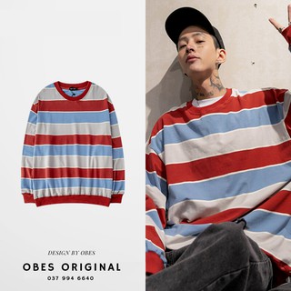 [OBES] Áo phông kẻ đỏ dài tay nam, sweater mã PK703