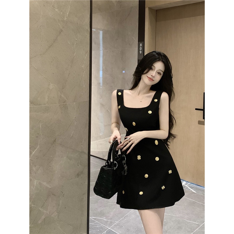 ✨✨Đầm Hai Dây Dáng Ôm Thời Trang Mùa Hè 2022 Màu Đen Phong Cách Pháp Cho Nữ