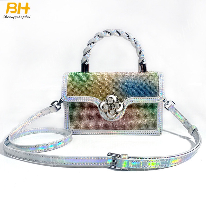 Túi Đeo Chéo Hình Vuông Nhỏ Đính Kim Cương Giả Màu Cầu Vồng Mẫu Mới 2022 Thời Trang Cho Nữ