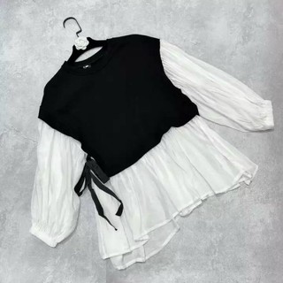 Áo baby doll tay phồng phối màu trắng