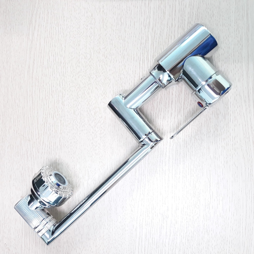 Vòi bồn rửa mặt, vòi Lavabo Nóng lạnh inox Bóng xoay 720 độ siêu tiện dụng tặng kèm dây cấp Nóng lạnh
