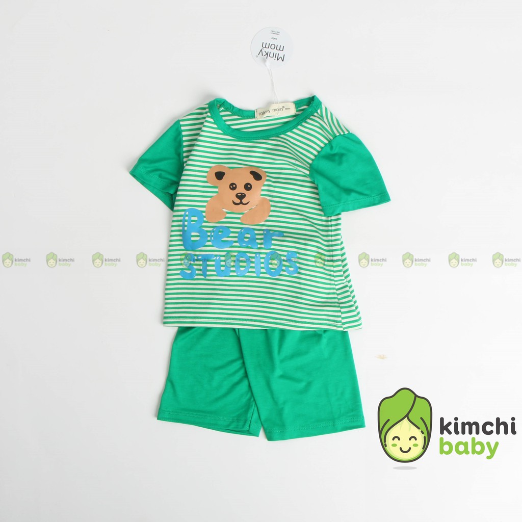 Đồ Bộ Bé Trai, Bé Gái Minky Mom Kẻ Sọc Vải Thun Lạnh Họa Tiết Hoạt Hình, Bộ Cộc Tay Cho Bé Mặc Nhà Hè MKM2140