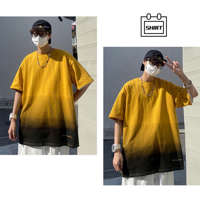 Áo Thun Ngắn Tay Cổ Tròn Dáng Rộng Phối Màu Gradient Đơn Giản Theo Phong Cách Mùa Hè Dành Cho Nam