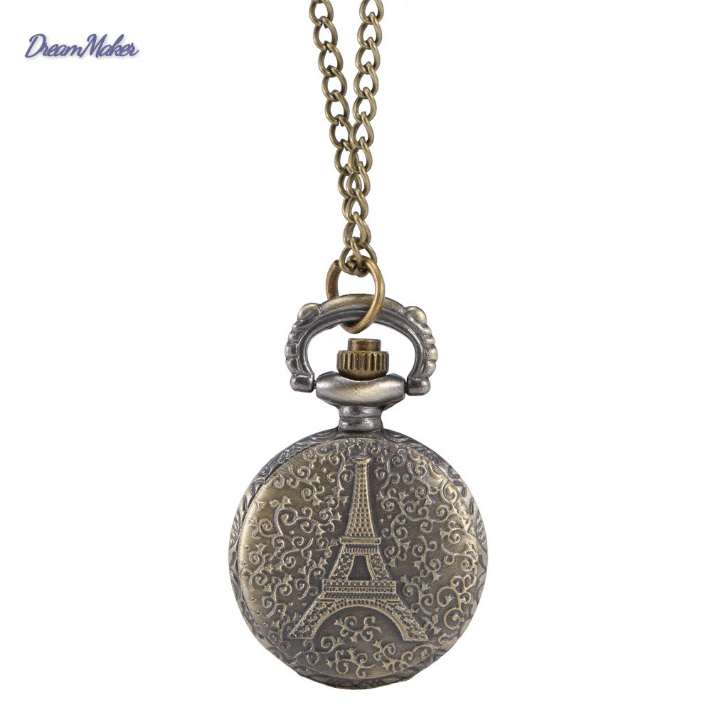 Đồng hồ quả quýt mặt tròn hình tháp Eiffel phong cách vintage