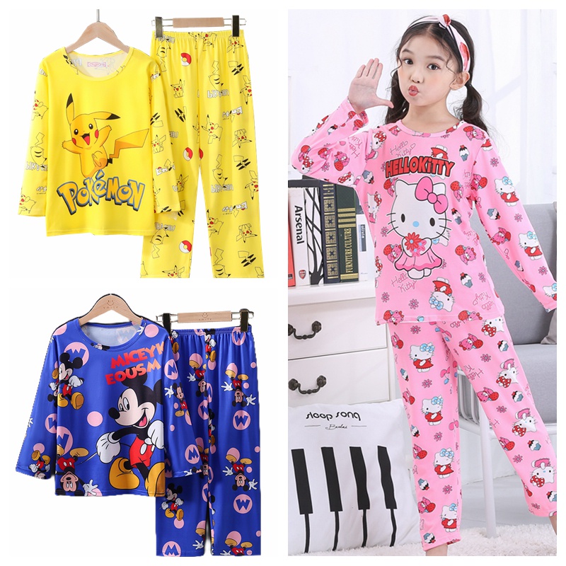 Kids pajamas Cute Hello Kitty Pattern Girls Sleepwear Long Sleepwear Nightwear