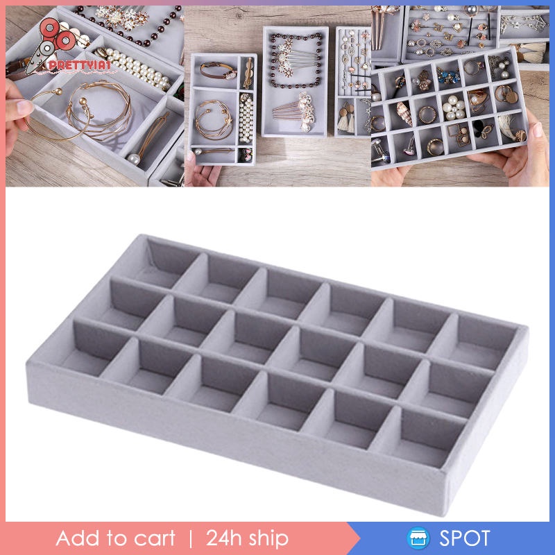[Prettyia1] Khay Đựng Trang Sức Bằng Nhung Có Thể Xếp Chồng Lên Nhau (Màu Xám)