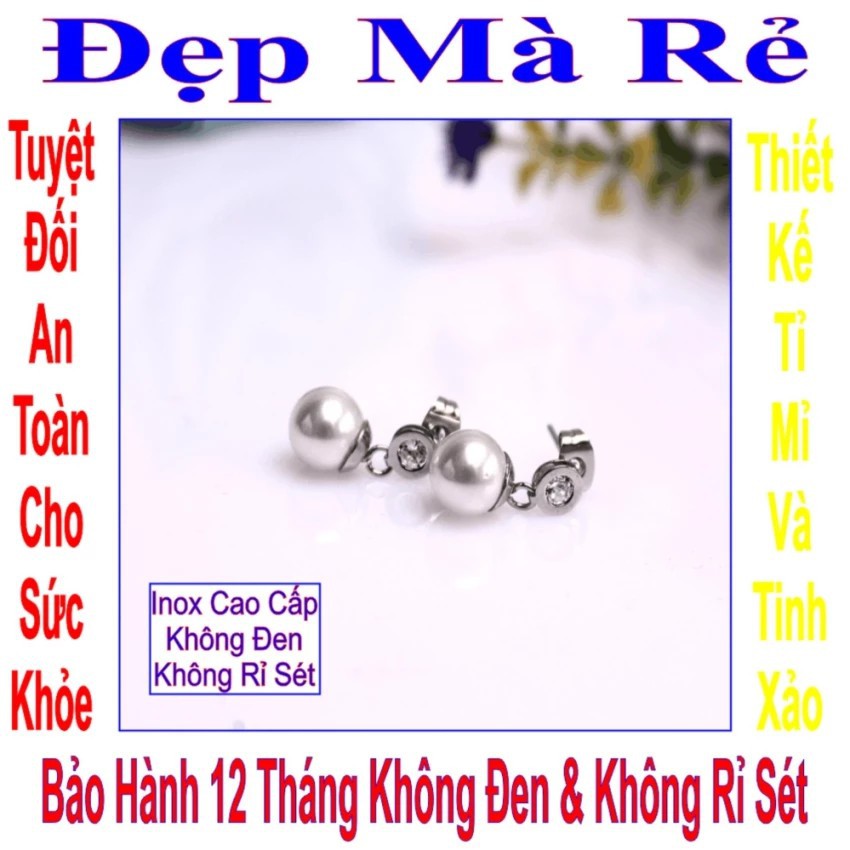 Bông tai nữ kiểu tòn ten vòng tròn đính đá rớt ngọc trai nhân tạo BTNUTONTEN00056T020049 màu trắng