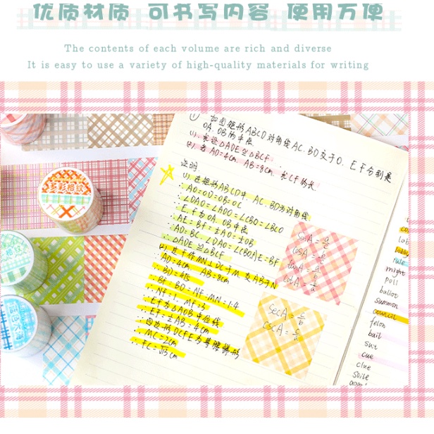 Băng Keo Washi Họa Tiết Kẻ Sọc Nhiều Màu Sắc Phong Cách Nhật Bản Dùng Trang Trí Sổ Tay