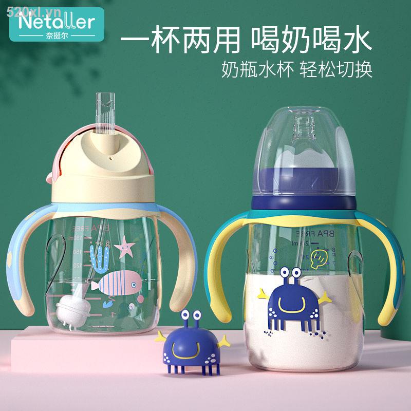 Bình Sữa Bằng Silicon Chống Rơi Có Ống Hút Tiện Dụng Cho Bé Sơ Sinh