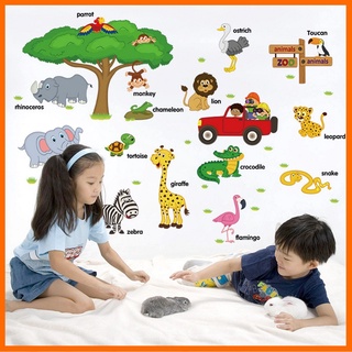 Decal Dán Tường Bé Đi Thăm Vườn Thú (mẫu tán cây to)