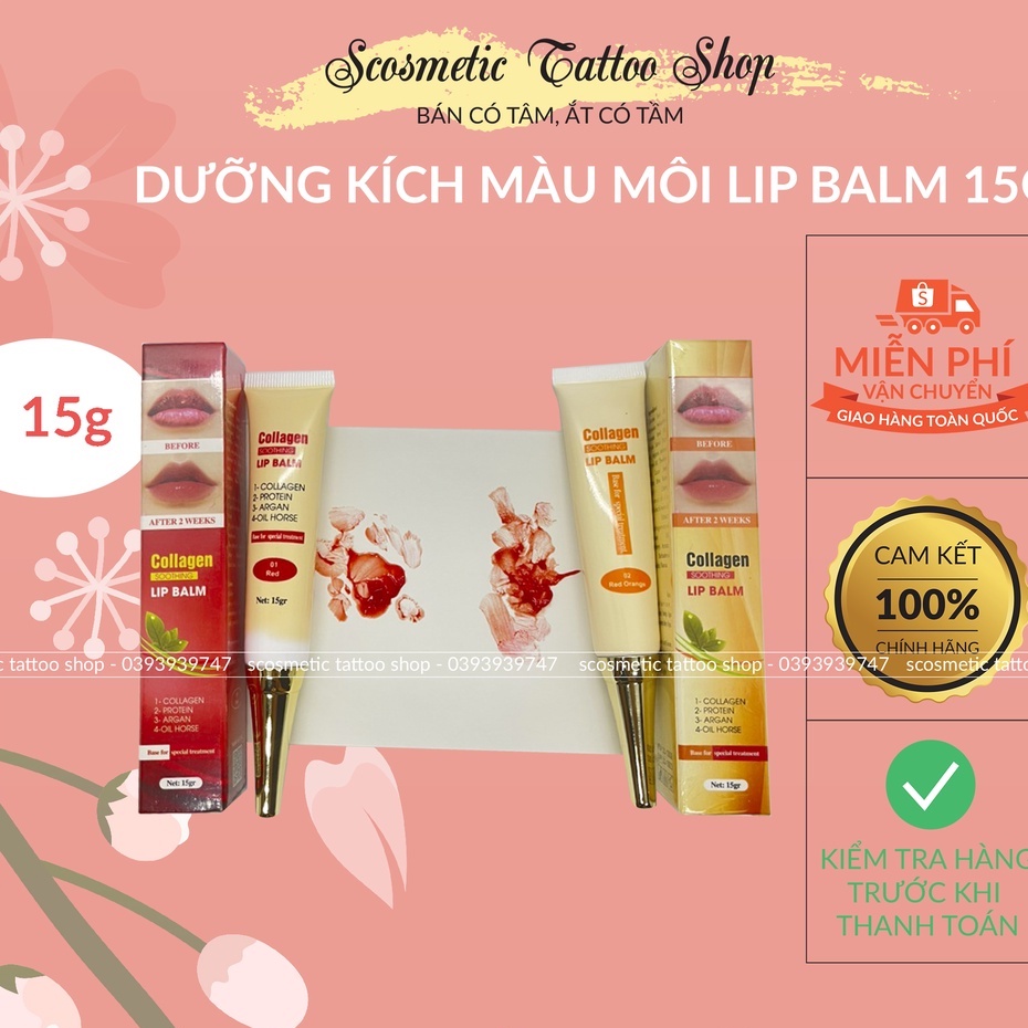 Son dưỡng kích màu môi Collagen Lip Balm làm mềm mại ,căng bóng làm đậm màu sau phun xăm 15g-MÃ CHECK QR