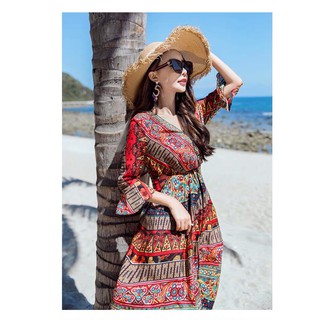 ĐẦM THỔ CẨM| ĐẦM DÁNG SUÔNG HOẠ TIẾT THỔ CẨM TAY LOE