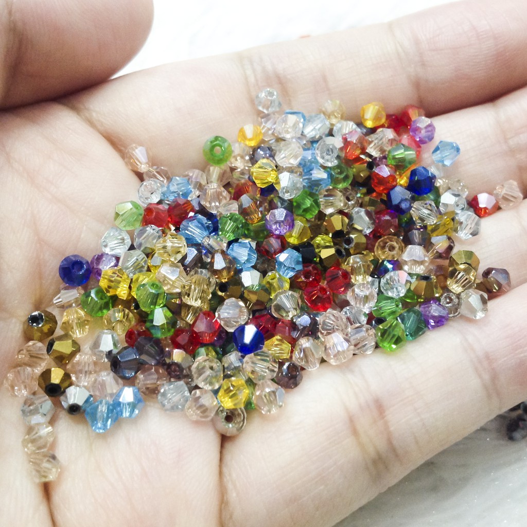 50 viên đá pha lê thoi size 3mm Hạt cườm xỏ vòng tay lấp lánh nhiều màu