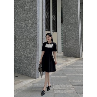 Đầm váy sơ mi cổ sen phối hoa trắng by La Moneta