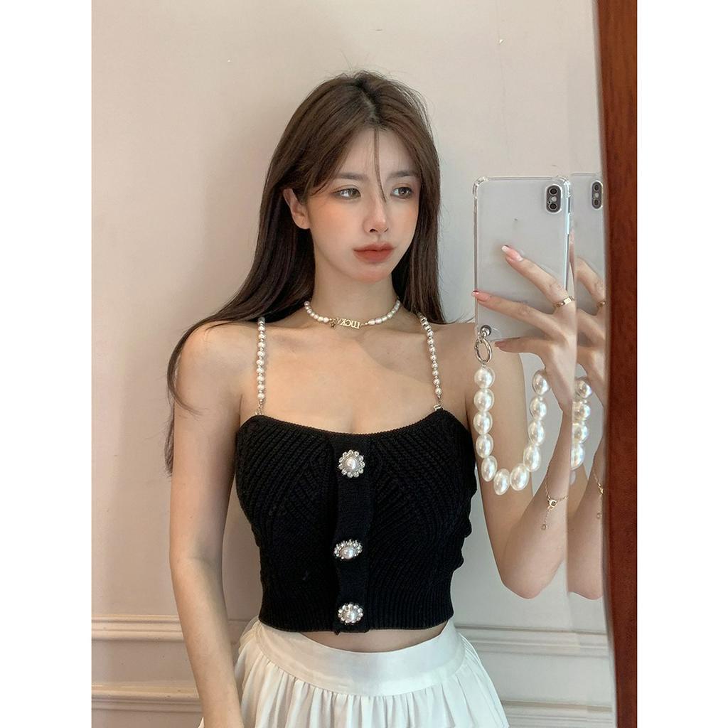 Cocory vn Áo Hai Dây Dệt Kim Đính Ngọc Trai Phong Cách Pháp Thời Trang Dành