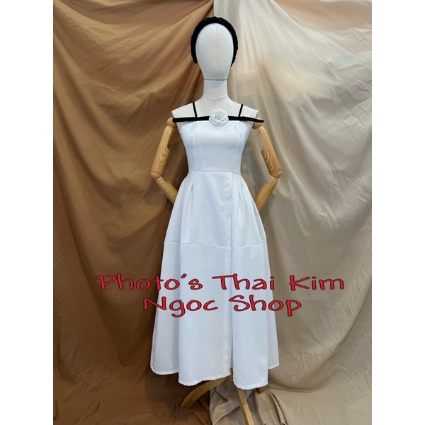 Đầm dự tiệc 2 dây tafta kèm hoa siêu hot