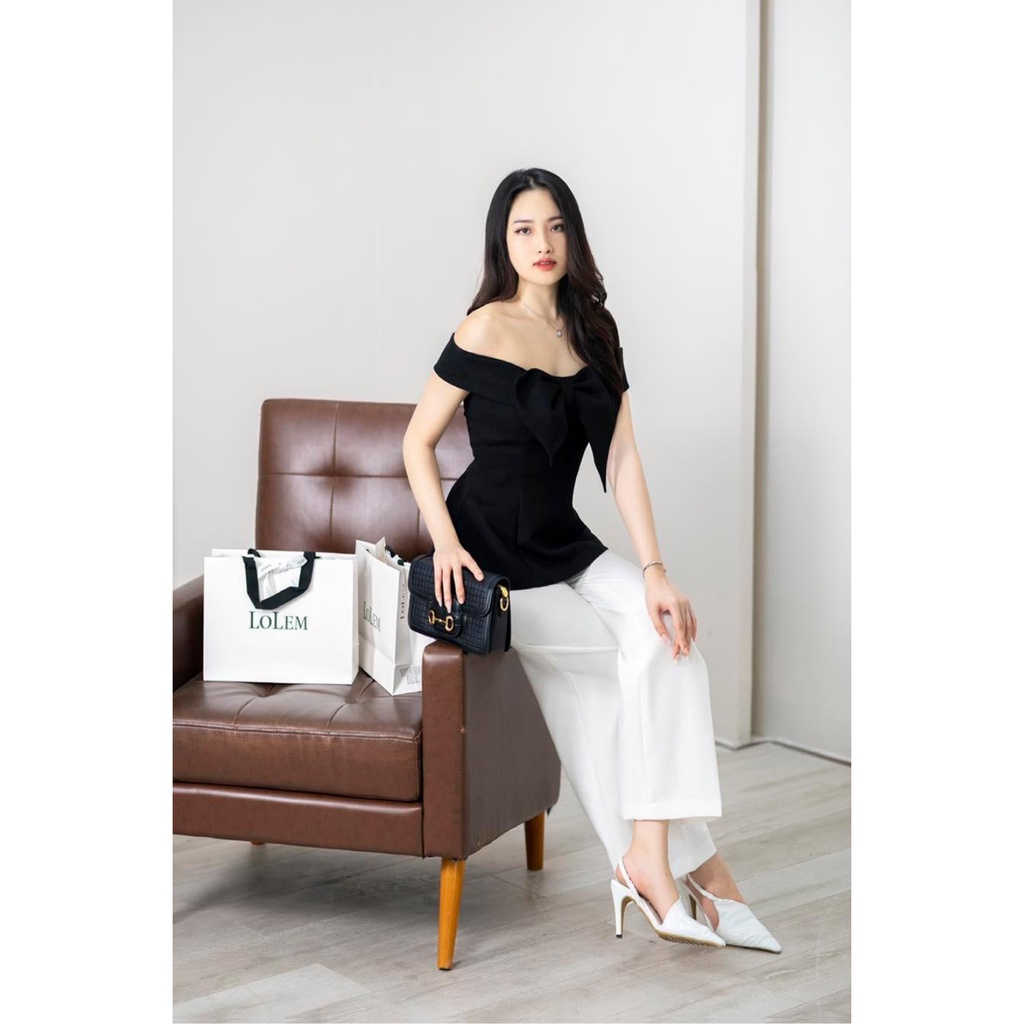 Quần ống suông LOLEM QOS042 đính 2 nút đồng vải chéo xước mềm mại