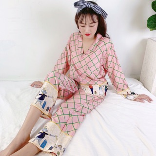 Đồ bộ mặc nhà chú lính chì satin lụa chanh sả