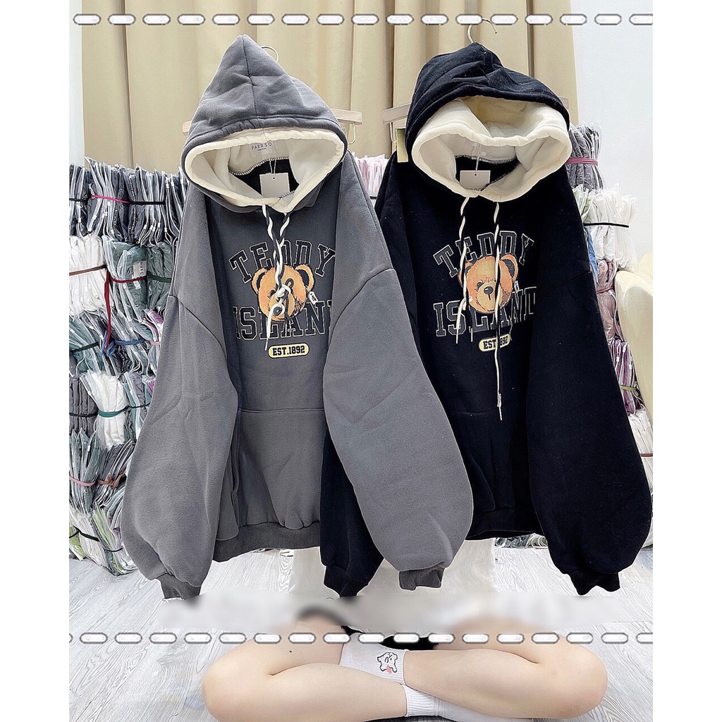 Áo hoodie nữ, chất nỉ ngoại xịn sò hình gấu teddy, áo khoác nỉ nữ form rộng MAX ONLY