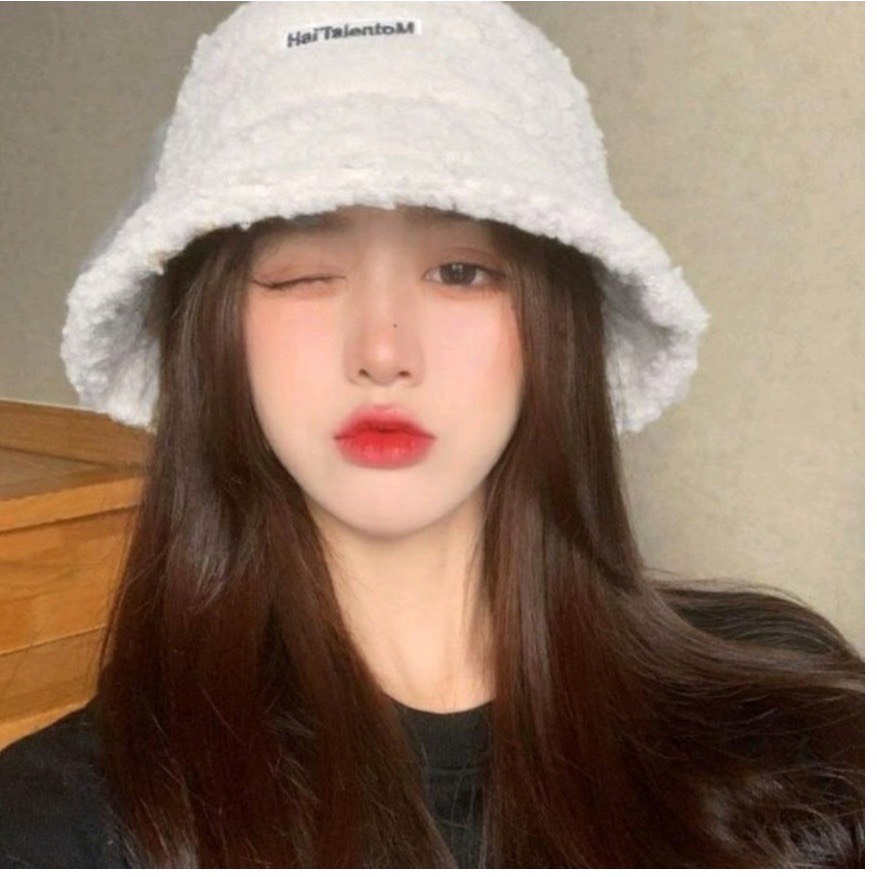 Mũ lông cừu bucket retro phong cách hàn quốc giữ ấm thu đông ulzzang