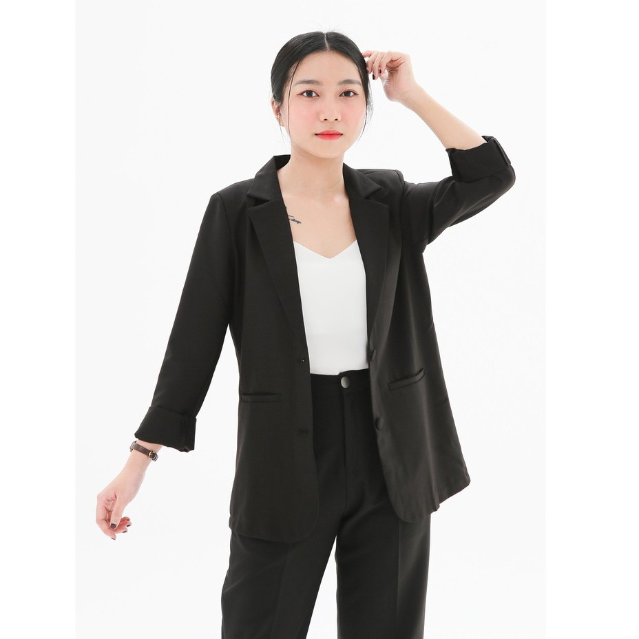 Áo vest nữ blazer KHÀN màu đen tà bầu basic áo khoác công sở tay dài 1 lớp phong ...