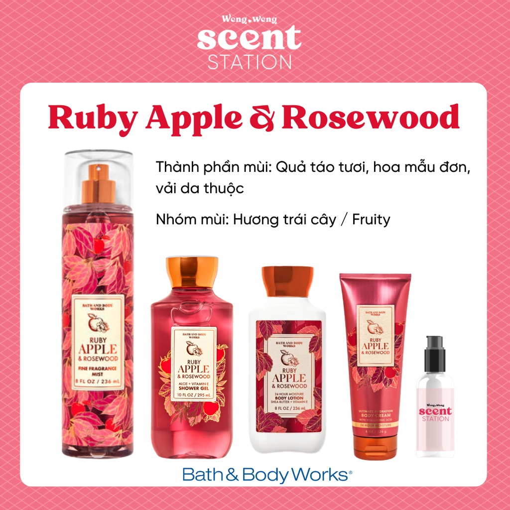 Bộ Sản Phẩm Chăm Sóc Cơ Thể Toàn Diện BBW mùi Ruby Apple &amp; Rosewood