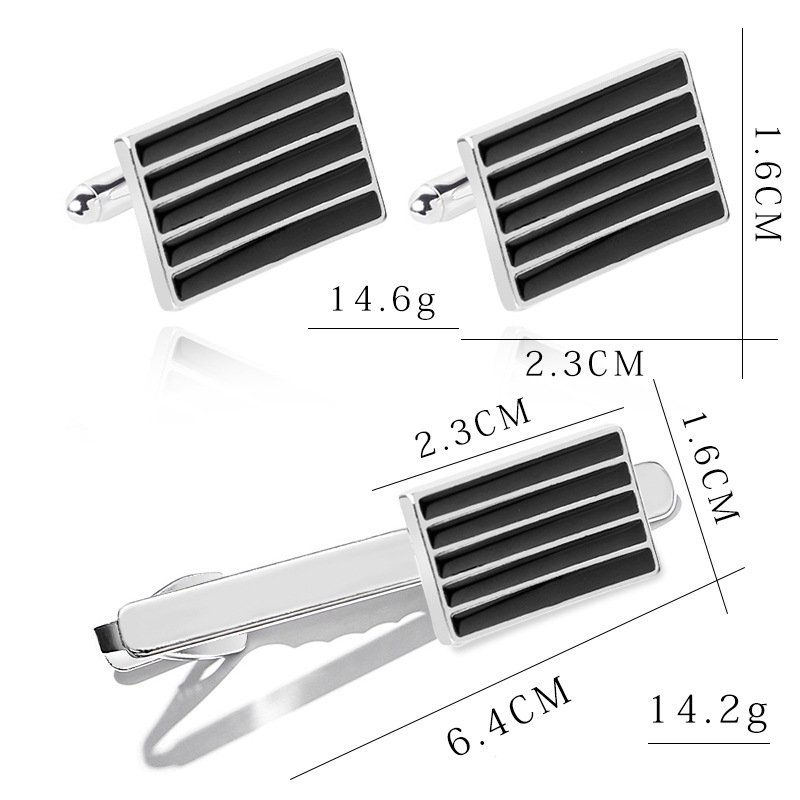 EFAN Fashion Men's French Business Shirts Black Stripes Tie Clips Cufflinks Accessories B1240