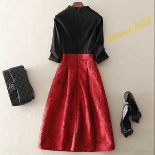 Đầm xòe dự tiệc lụa phối gấm 👉 Mặc đi tiệc,đi chơi hoặc dạo phố