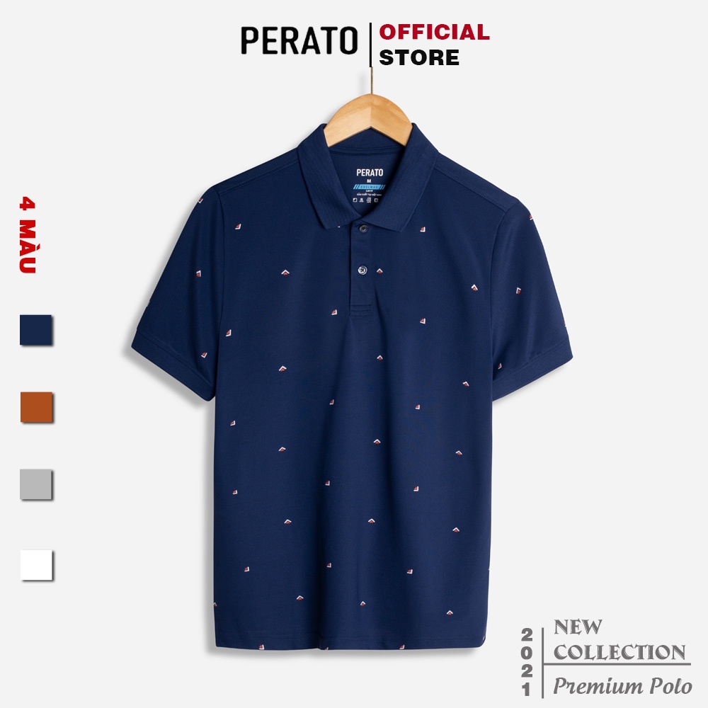 [MUA 2 GIẢM 40K] Áo Thun Nam Ngắn Tay Có Cổ PERATO (4 Màu), Thiết Kế In Họa Tiết, Chất Liệu Thoáng Mát
