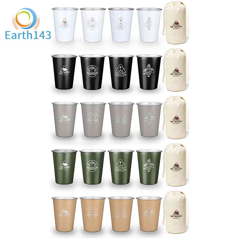 Set 4 Cốc Uống Rượu / Bia Bằng Thép Không Gỉ Tiện Dụng Mang Theo Du Lịch Cắm Trại